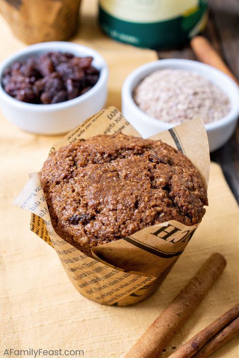 Bran Muffins - A Family Feast Bran Muffins With Wheat Bran, Flax Meal Muffins, Wheat Bran Muffins, Jordan Marsh Blueberry Muffins, Bran Buds, Bran Muffins Healthy, Granola Muffins, Muffin Shop, Mini Pumpkin Muffins