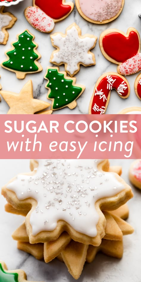 Christmas Sugar Cookies Recipes Easy, Sugar Cookies Christmas Recipe, Cutout Cookie Frosting Recipe, Sugar Christmas Cookies Recipe, Holiday Sugar Cookies Recipe, Christmas Cookies Decorated Ideas Simple, Decorating Icing For Cookies, Christmas Cookies Frosting, Simple Christmas Cookie Recipes