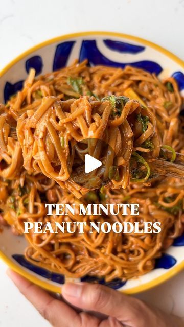 Ayushi Gupta-Mehra on Instagram: "TEN MINUTE PEANUT NOODLES

I’m never not craving noodles and these always hit the spot as they’re saucy , creamy, spicy , nutty and bursting with more flavours than you could imagine !

Cook noodles of choice; drain and reserve the starchy cooking water.

Using a mortar and pestle, pound together 3-4 cloves of garlic with a handful of toasted peanuts until you have a coarse sand-like texture. 

Add your peanut-garlic crumbly mix to a heat-proof bowl along with 
- 2-3 tsp gochugaru (crushed red chilli flakes) or chilli flakes/ paprika 
- 2-3 tsp sesame seeds 

Pour 1-1.5 tbsp hot sesame oil (or sub a neutral-flavour oil) on top and let it sizzle.

Give it a mix, then stir in: 
- 1 tbsp light soy
- 1 tbsp dark soy 
- Juice of half a lime
- 2 tbsp peanut butt Ayushi Gupta, Sesame Peanut Noodles, Spicy Peanut Noodles, Meat Free Monday, Peanut Noodles, Family Lunch, Spicy Peanuts, Flavored Oils, Chilli Flakes