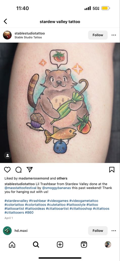 Stardew Tattoo, Stardew Valley Tattoo, Valley Tattoo, Video Game Tattoo, Dream Tattoos, Stardew Valley, Color Tattoo, Tattoo Style, Cute Tattoos