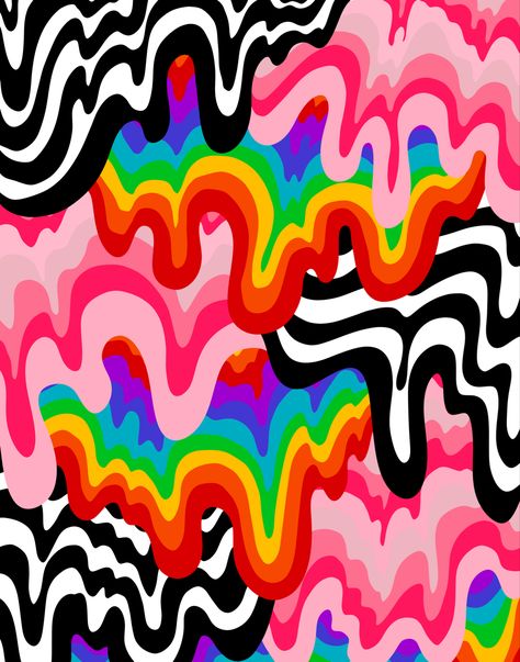 Trippy rainbow pink wall prints, drippy patterns, cool wall collage pics, pink aesthetic, rainbow aesthetic, wall art, dorm wall decor inspo, illustration, procreate Trippy Patterns, Trippy Aesthetic, Trippy Wall, Art Trippy, Trippy Drawings, Drip Art, Trippy Designs, Psychadelic Art, Trippy Painting