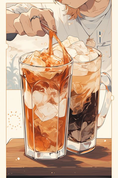 Glass Illustration Drawing, How To Draw Ice, Iced Tea Illustration, Beverage Drawing, Drink Reference, Beverage Illustration, Drink Drawing, Tea Drawing, Food Sketches