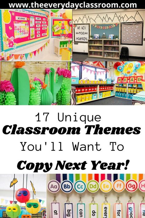 Themes For Kindergarten Classrooms, Prek Themes For The Year, Themes For Classrooms Ideas, Teacher Classroom Themes Elementary, Kindergarten Classroom Decoration, 4th Grade Classroom Themes Ideas, School Theme Ideas Elementary, Middle School Themes For The Year, Theme For Classroom Decorating