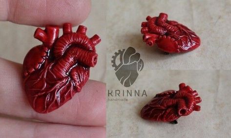 Anatomical Heart Stud Earrings Horror Halloween Gift Red Miniature Stainless Steel Posts Human Heart Art, Anatomic Heart, Anatomical Heart Pendant, Handmade Clay Jewelry, Diy Jewelry Unique, Clay Crafts Air Dry, Jewelry Drawing, Polymer Clay Jewelry Diy, Heart Drawing