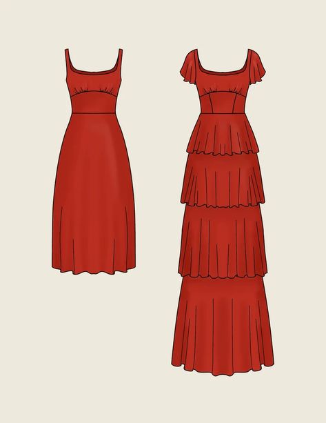 Kiana Bonollo, Layered Dress Pattern, Handmade Closet, Tiered Dress Pattern, Ruffled Dress Pattern, Tiki Oasis, Dress Patterns Free, Gown Pattern, Dress Making Patterns