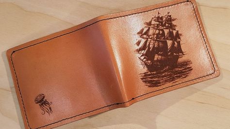 I Made Some Leather Wallets Using A Laser Cutter And 1910 Sewing Machine | Bored Panda Leather Engraving Laser, Elegant Leather Wallets With Engraved Logo, Luxury Leather Wallets With Engraved Logo, Engraved Leather Wallet, Metal Engraving Tools, Laser Engraved Leather, Leather Engraving, Engraving Tools, Engraved Wallet