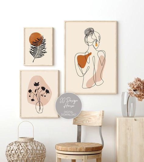 Boho Gallery Wall Set of 3 Prints Trendy Wall Art Nude Woman | Etsy Portrait Decor, Boho Gallery Wall, Trendy Wall Decor, Art Folder, Set Of 3 Prints, Wall Decor Printables, Gallery Wall Set, Trendy Wall Art, Wall Decor Ideas