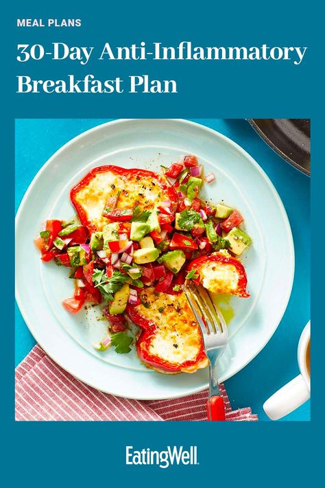 This 30-day breakfast meal plan can help relieve chronic inflammation in the body. Featuring ingredients like berries, eggs, nut butters and citrus fruits, these breakfasts boast anti-inflammatory properties and can help with reducing pesky symptoms like joint stiffness, mental fog and digestive issues. Banana Nut Oatmeal, Omelets Recipe, Beans On Toast, Mediterranean Diet Plan, Breakfast Meal, Digestive Issues, Protein Meals, Blueberries Smoothie, Spinach Stuffed Mushrooms