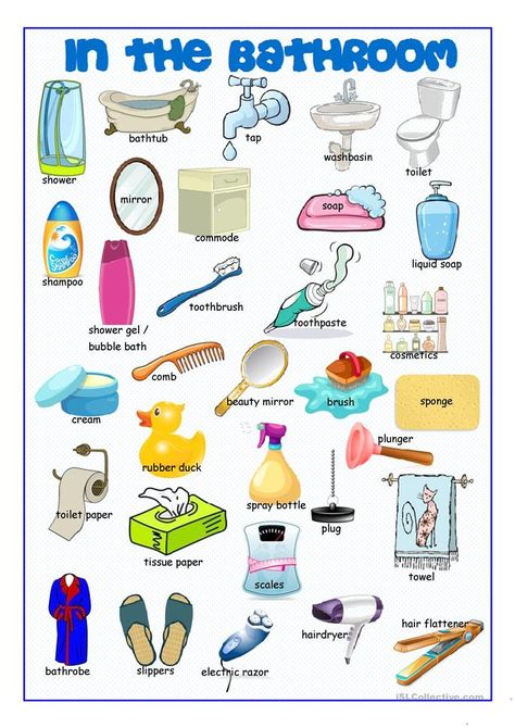 Bathroom Picture Dictionary worksheet - Free ESL printable worksheets made by teachers Bathroom Picture, Learning English For Kids, Picture Dictionary, English Vocab, Kids English, English Verbs, Aktivitas Montessori, English Language Teaching, English Lessons For Kids