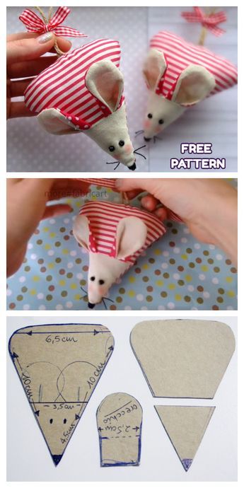 Christmas Mouse Ornament, Diy Sy, Projek Menjahit, Fabric Crafts Diy, Mouse Crafts, Fabric Sewing Patterns, Animal Sewing Patterns, Patterns Fabric, Free Sewing Patterns