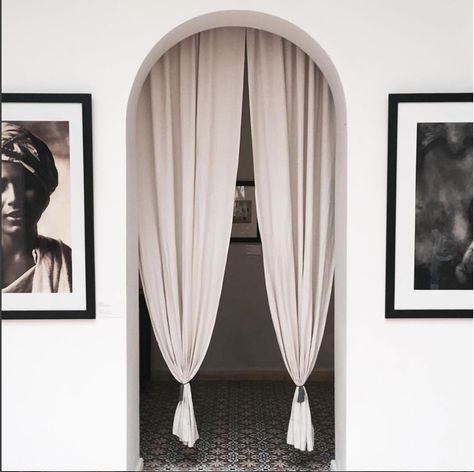 Curtain For Arched Doorway, Bathroom Archway Door Ideas, Arched Doorway Curtain, Curtain Over Doorway, Curtains For Arched Doorway, Arch Doorway Curtain Ideas, Arch Curtain Ideas, Curtain As Door Ideas, Curtains Over Doorway