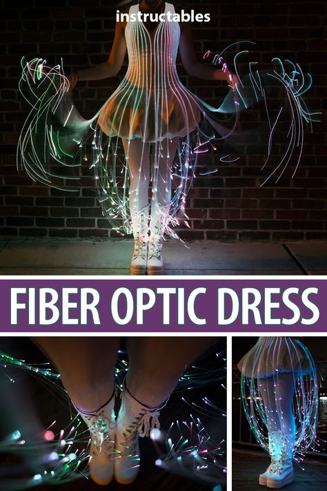 Fiber Optic Dress, Rave Wedding, Glow Costume, Mushroom Outfit, Wearable Architecture, Jellyfish Costume, Mushroom Costume, Light Up Costumes, Led Costume