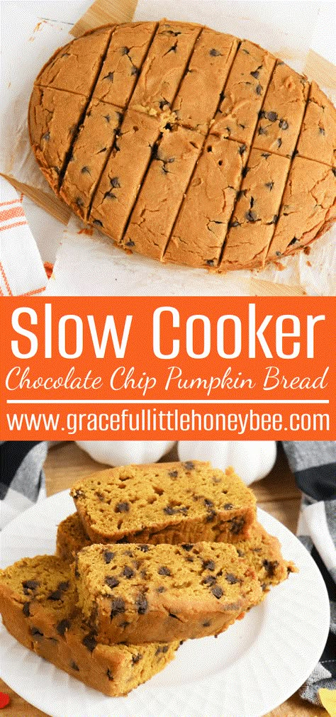 Pumpkin Bread Crockpot, Crock Pot Pumpkin Bread, Pumpkin Bread In Crockpot, Slow Cooker Pumpkin Bread, Slow Cooker Breads, Slow Cooker Fall Desserts, Crockpot Baking Recipes, Crock Pot Bread Recipe, Pumpkin Crockpot Recipes