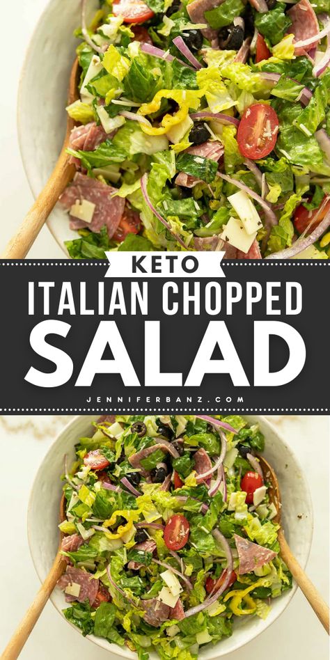 If you love salad, add this best Italian chopped salad to your spring salad recipes! An easy keto salad recipe that's low-carb and made with a homemade Italian dressing! High in protein and loaded down with all the good stuff. Sounds good, right? Try it! Low Carb Dinner Salads, Keto Green Salad Recipes, Keto Italian Chopped Salad, Keto Salads Recipes For Dinner, Keto Chopped Salad Recipes, Keto Salads Recipes Easy, High Protein Salads Low Carb, Keto Salads Recipes, Low Carb Salad Recipes