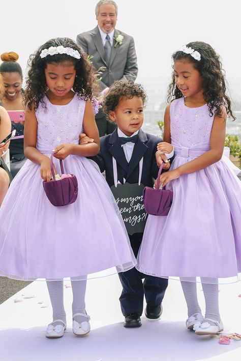 Ring Bearer Outfit Purple, Ring Bearers Ideas, Flower Girl Dresses Purple, Wedding Flow, Lavender Flower Girl Dress, Lilac Flower Girl Dresses, Purple Flower Girls, Flower Girl Outfits, Purple Flower Girl Dress