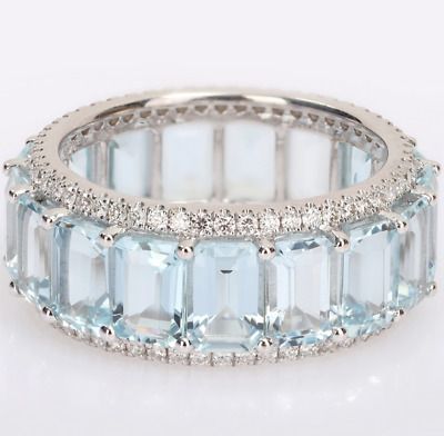 Aquamarine Wedding Band, Aquamarine Wedding, Flower Diamond Ring, Diamond Eternity Wedding Band, Diamond Bridal Ring Sets, 3 Carat Diamond, London Blue Topaz Ring, Full Eternity Ring, Aquamarine Ring