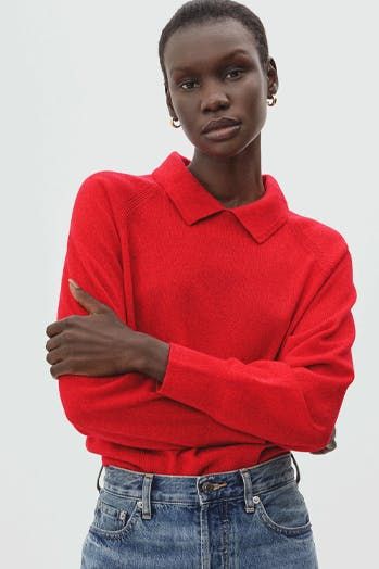 The Polo Collar Sweater Is Back for Round 2, and It’s Even Better Than Last Year #purewow #winter #sweaters #fashion #shopping #shoppable #style #fall Alexander Wang Sweater, Fall Color Trend, Fall Palette, Collared Sweater, Sweater Trends, Soft Cardigan, Womens Cashmere, Fiery Red, Eco Friendly Fashion