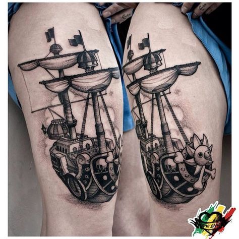 by Luv'n'Roll Co. Piece Tattoo Ideas, One Piece Tattoo Ideas, One Piece Tattoo, Rabe Tattoo, Circus Tattoo, Thousand Sunny, The Straw Hat Pirates, Traditional Style Tattoo, Straw Hat Pirates