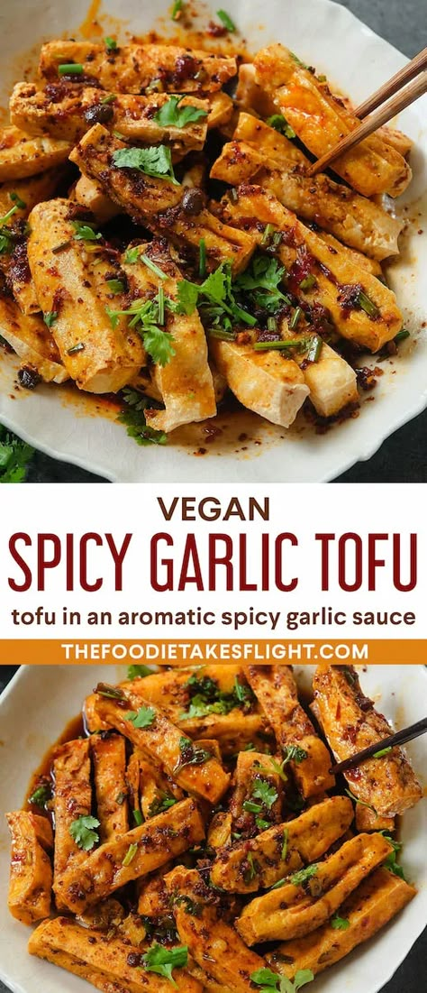 Garlic Tofu Recipes, Spicy Tofu Recipes, Tofu Ideas, Tofu Spicy, Spicy Garlic Sauce, Garlic Tofu, Tofu Recipes Vegan, Vegan Tofu, Tofu Dishes