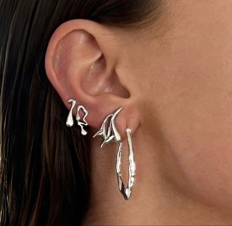 Earrings by cami citrine #earrings #earringinspo #metal #chrome Liquid Metal Earrings, Chrome Earrings, Chrome Jewelry, Drippy Fits, Earring Inspo, The Spike, Girly Pop, 2024 Wishlist, Lucid Dream