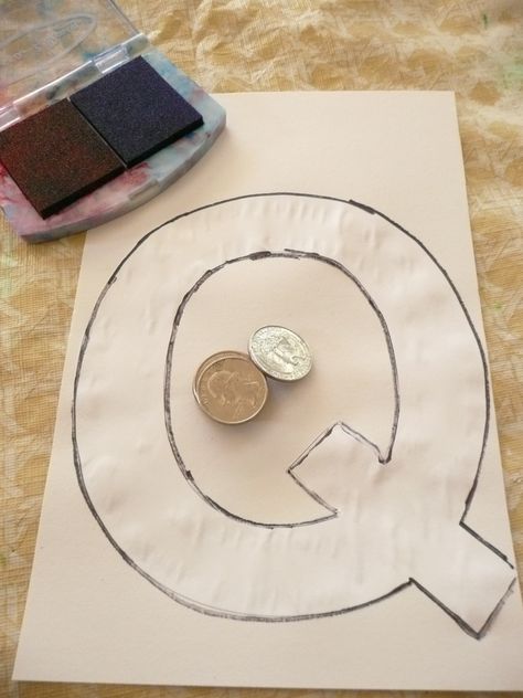 Letter of the week ~ Q ~ Quarter Stamping Letter Q Animal Craft, Q Crafts For Preschool, Q For Quilt Craft Preschool, Letter Q Crafts, Alphabet Crafts Preschool, Abc Crafts, Alphabet Letter Crafts, Preschool Planning, Teaching Toddlers