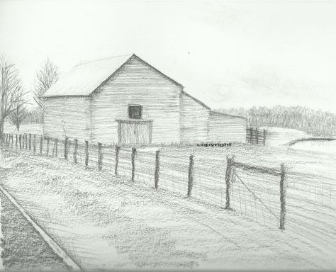 Farm Sketch Drawing, Country Easy Drawings, Country Sketches Easy, How To Draw A Farm, Farm Sketch Simple, Farm Drawing Ideas, Barn Drawing Simple, Farmhouse Drawings, Ranch Drawing