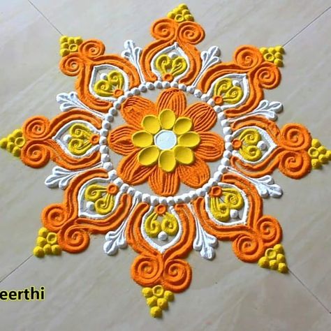 Drawing Rangoli, Simple Easy Rangoli, Welcome Rangoli, White Rangoli, Rangoli Flower, Colour Rangoli, Simple Rangoli Designs, Easy Rangoli Designs Videos, Rangoli Designs Simple Diwali