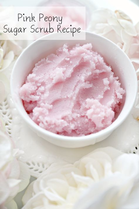 Pink Peony Sugar Scrub Recipe with Bramble Berry Peony Sugar Scrub, Bramble Berry Soap Recipes, Foaming Sugar Scrub Recipe, Diy Sugar Scrub Recipe, Diy Body Scrub Recipes, Willow And Sage, Exfoliating Lip Scrub, Bath Stuff, Lip Scrub Homemade