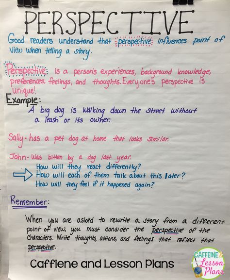 Caffeine and Lesson Plans: Perspective and Point of View Perspective Anchor Chart, Character Perspective, Authors Purpose Anchor Chart, Authors Perspective, Ela Anchor Charts, Perspective Lessons, 6th Grade Reading, Teaching 5th Grade, Friend Photography