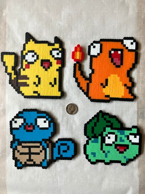 Derpy poke's made from perler beads. Best Perler Bead Patterns, Amphibia Perler Beads, Derpy Pokemon Perler Beads, Perler Plant, Rave Perler Bead Patterns, Dnd Perler Beads, Umbreon Perler, Naruto Perler Beads, Anime Perler Beads