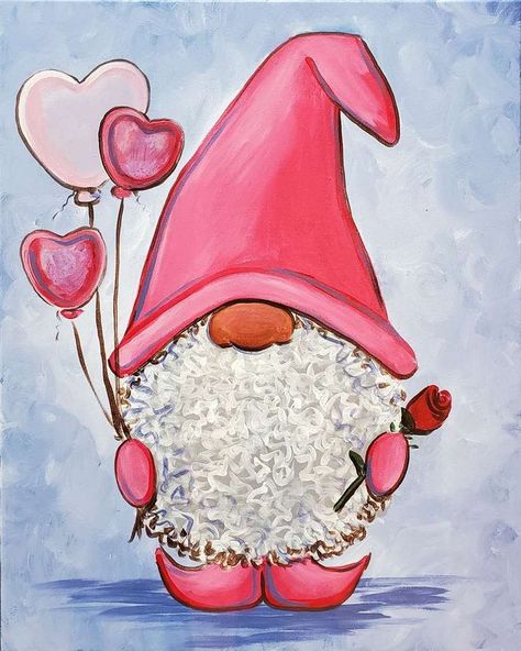 Goblin Pictures, Gnome Paint, Pinots Palette, Gnome Pictures, Valentines Art, Gnomes Crafts, Paint And Sip, Paint Party, Valentine Crafts