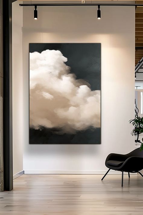 Original handmade acrylic painting of dramatic white clouds against dark sky, minimalist abstract wall art Cloud Paintings, Dark Sky, Handmade Wall Art, Cloud Painting, Handmade Artwork, Dark Skies, Ethereal Beauty, Acrylic On Canvas, Perfect Fit