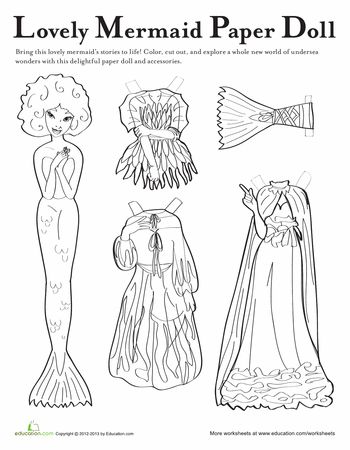 Worksheets: Mermaid Paper Doll #2 Paper Mermaid, Kate Made Paper Doll House Printable Mermaid, Mermaid Paper Dolls Printable, Paper Dollhouse Printable Mermaid, Steampunk Paper Dolls, Barbie Mermaid Coloring Pages, Paper Doll Costume, Paper Clothes, Hand Lettering Tutorial