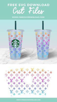 Lv Cricut Ideas, Cup Svg Vinyl Decals Free, Lv Starbucks Cup, Lv Cup Design, Versace Svg Free, Louis Vuitton Starbucks Cup, Lv Svg Free, Chanel Cricut Projects, Cold Cup Wrap Svg Free