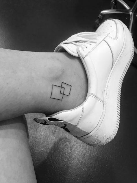 Geometric Square Tattoo, Square Tattoo, Minimalistic Tattoo, Geometric Box, Shape Tattoo, Ankle Tattoo, Fine Line Tattoos, Line Tattoos, Mini Tattoos