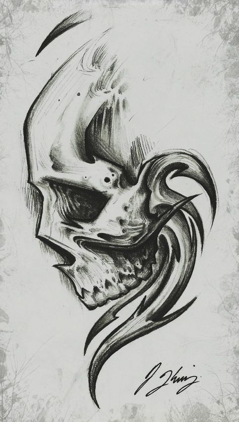 Skull 천사와 악마, Evil Skull Tattoo, Skull Art Tattoo, Skull Wings, Skull Art Drawing, Skulls Drawing, Skull Tattoo Design, Skull Artwork, Tattoo Art Drawings