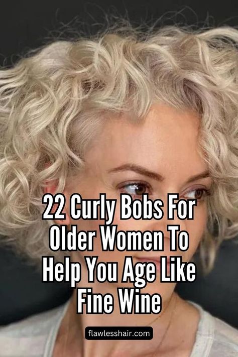 Platinum Blonde Rezo Cut Short Curled Bob, Curly Bobs For Older Women, Older Woman Curly Hair, Short Curly Bob Haircut, Short Layered Curly Hair, Curly Bobs, Short Curly Bob Hairstyles, Short Wavy Haircuts, Fine Curly Hair