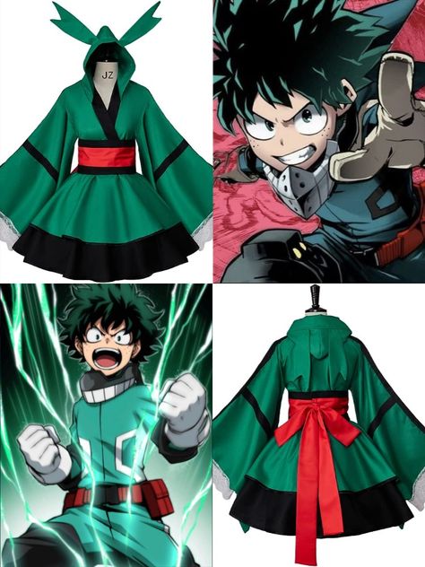 MHA Deku, Izuku Midoriya, Cosplay Kimono Dress, is made of high-quality polyester fiber, breathable, and soft. Comes with a top, skirt, and belt. Comes in 7 different sizes. Perfect for anime conventions like Comic Con, Anime Expo, and can be worn as a Halloween costume. Click on link to view item! Deku Costume, Mha Outfits, Kimono Dress Outfit, Izuku Midoriya Cosplay, Mha Deku, Deku Cosplay, My Hero Academia Costume, Vestidos Anime, Kawaii Hoodies