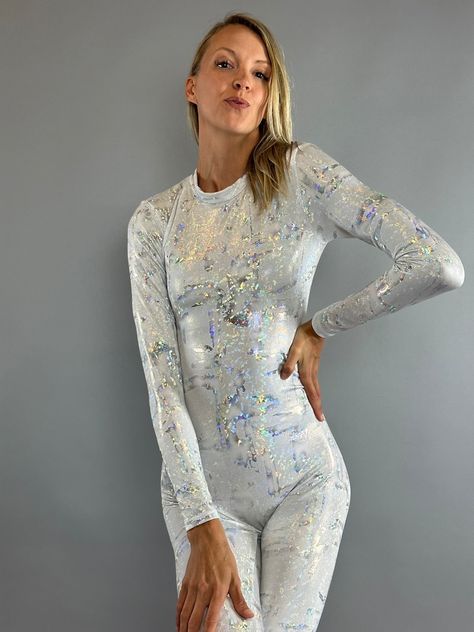 White Sparkle Jumpsuit Catsuit for Gymnast Trending Now - Etsy Canada White Leotard Costume, White Unitard, Fitted Full-length Unitard For Dance, Catsuit Dance Costume, Sparkle Jumpsuit, Long Sleeve Dance Unitard, Fitted Full-length Dancewear Unitard, Catsuit Costume, Dance Unitard