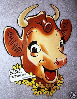 THIS IS A WONDERFUL TRULY RARE & UNIQUE 1950'S ORIGINAL BORDEN ELSIE THE COW COLLECTIBLE!!!!!! IT IS A DIECUT ELSIE THE COW HEAD , WITH HER NAME TAG ELSIE THE BORDEN COW . THIS DIECUT IS LARGE, MEAS Cow Images, Elsie The Cow, Childhood Images, Cow Head, Retro Advertising, Images Vintage, Vintage Memory, The Cow, Oldies But Goodies