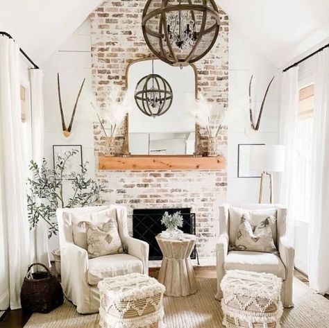 German Schmear, German Smear, Interior Brick, White Wash Brick, Paint Color Palettes, Keeping Room, Old Bricks, Room Update, Brick Fireplace