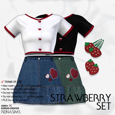 Reina_TS4_Strawberry_Set | Patreon Sims 4 Download, The Sims 4 Packs, Tumblr Sims 4, Sims 4 Cc Folder, Sims 4 Dresses, Sims 4 Characters, Sims 4 Mm, Female Clothes, Sims 4 Toddler