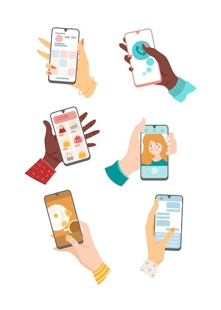 Free vector hands of users with mobile p... | Free Vector #Freepik #freevector #mobile-cartoon #mobile-message #online-chat #phone-illustration Phone Call Illustration, Using Phone Illustration, Mobile Phone Illustration, Mobile Illustration, Phone Illustration, Mobile Cartoon, Vector Illustration People, Illustrations Of People, Procreate Ideas