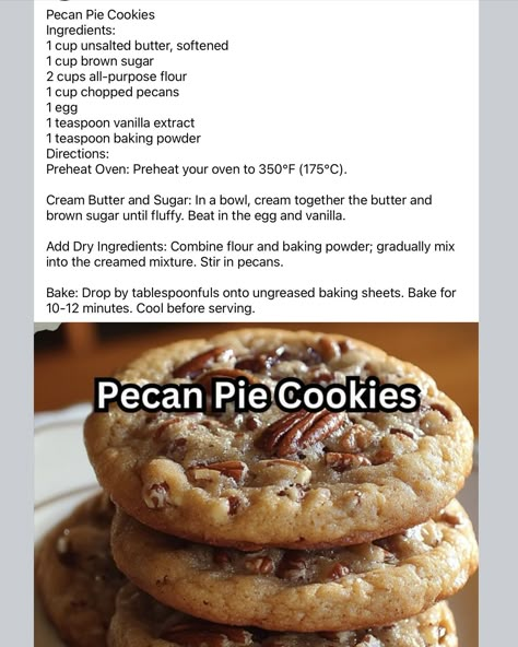 Pecan Pie Cookies Recipe, Pie Cookies Recipe, Cookie Recipes Oatmeal, Tres Leches Cupcakes, Pecan Desserts Recipes, Christmas Desserts Recipes, Christmas Cookies And Treats, Pecan Pie Cookies, Best Oatmeal Cookies