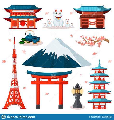 Landmarks Illustration, Japan Icon, Japan Summer, Tokyo Japan Travel, Torii Gate, Japan Culture, Japan Aesthetic, Japan Design, Dessin Adorable