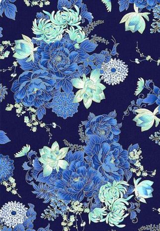 Zsazsa Bellagio, Imperial Blue, Garden Fabric, Japon Illustration, Gold And Blue, Japanese Patterns, Arte Fantasy, Timeless Treasures, New Wall