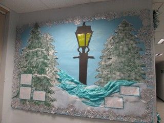 The Lion, the Witch, and the Wardrobe bulletin board--could have multiple quotes (movable) and children have to match to character--Who said it? Narnia Display, Narnia Decorations, Narnia Classroom, Upper Elementary Christmas, Eyfs Resources, January Door Decorations, Lion Witch And The Wardrobe, Saint Barts, Lion Witch And Wardrobe