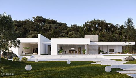 White Modern House, Minimalist Villa, Flat Roof House, Modern Villa Design, Exterior Modern, Modern House Facades, Modern Villa, Minimalist House Design, Modern Mansion