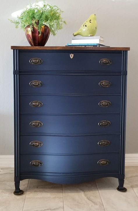 #upcycle #furniture #diy #dresser #paintedfurniture Dark Blue Dresser, Refurbished Furniture Diy, Blue Painted Furniture, Blue Dresser, Upcycled Furniture Diy, Shabby Chic Dresser, Blue Furniture, Diy Dresser, Furniture Rehab