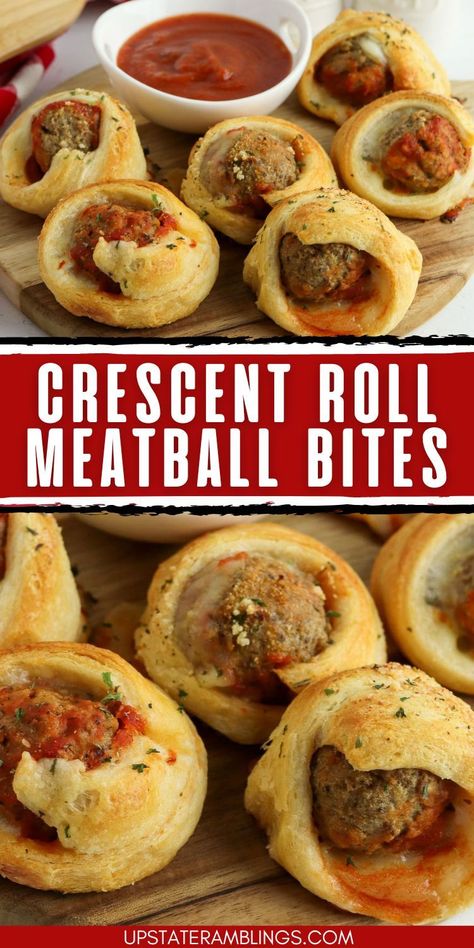 Crescent Roll Meatball Bites Crescent Rolls And Meatballs, Meatball Roll Ups, Meatball Crescent Ring, Meatballs Crescent Rolls, Crescent Roll Meatball Appetizers, Appetizers For Party Easy Finger Foods Crescent Rolls, Meatball Bites Appetizer Recipes, Meatball Puff Pastry Appetizer, Meatball Crescent Cups